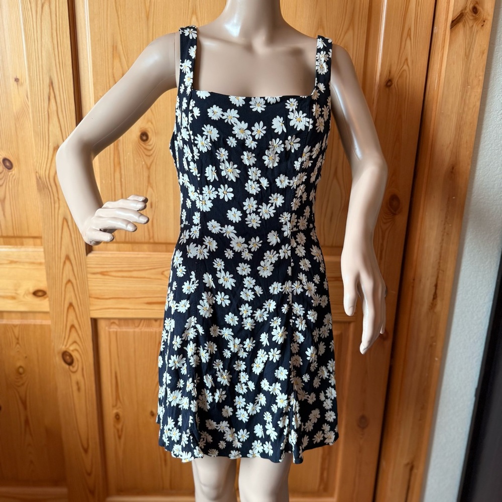 Vintage Y2K B Smart Floral Daisies Mini Dress Size 11 Square Neck Whimsigoth
